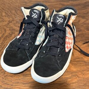 Vans Kids High-Top Sneakers in Black with Multicolor Checker Panels